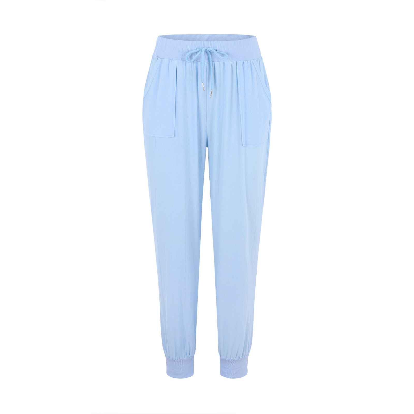 thumbnail image 5 of Pantalones de algodón y lino para mujer: cintura elástica con cordón, bolsillos laterales, pantalones informales, para todas las estaciones, 5 of 7